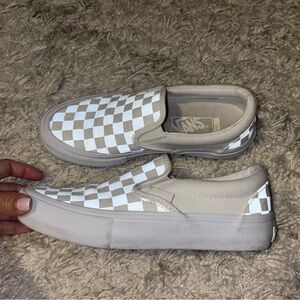 Vans White Checkered Slip On